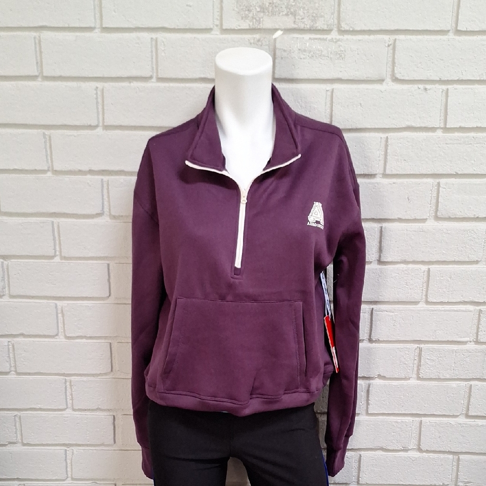 Aeropostale Sport Purple Quarter-Zip Cropped Pullover. Size Medium NWT